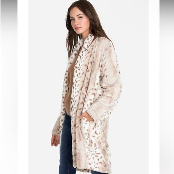 Johnny Was Artic Lynx faux fur coat jacket cardigan duster animal size L large - Picture 3 of 11
